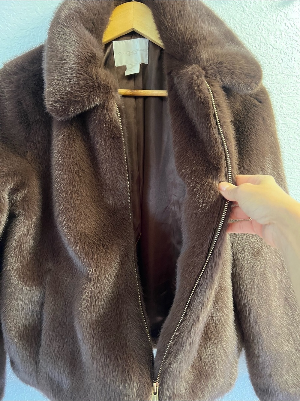 Christian Siriano Plush Brown Teddy Jacket - Picture 2 of 3